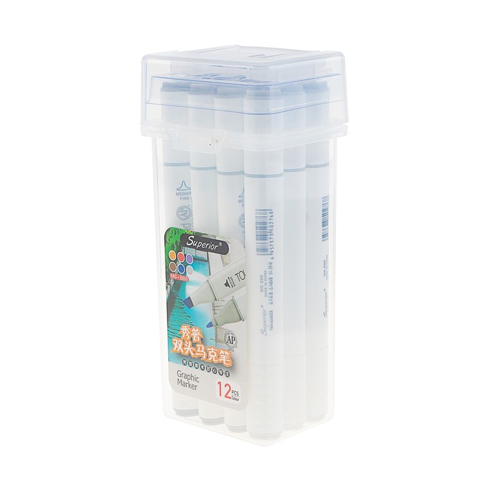 Набор маркеров профессиональных двусторонних 12шт/12цв Тёплые серые тона MS-888