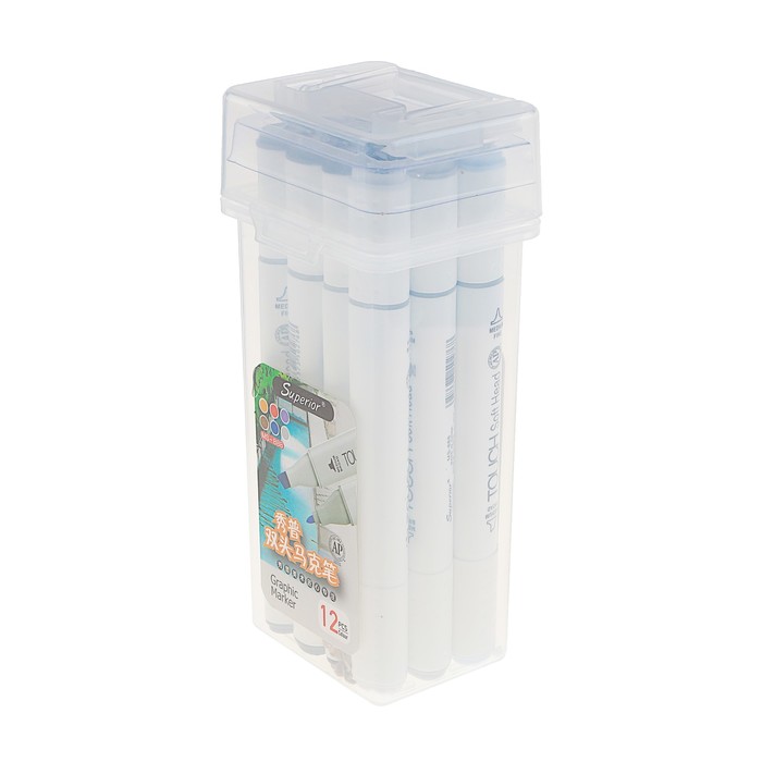 Набор маркеров профессиональных двусторонних 12шт/12цв Холодные серые тона MS-888