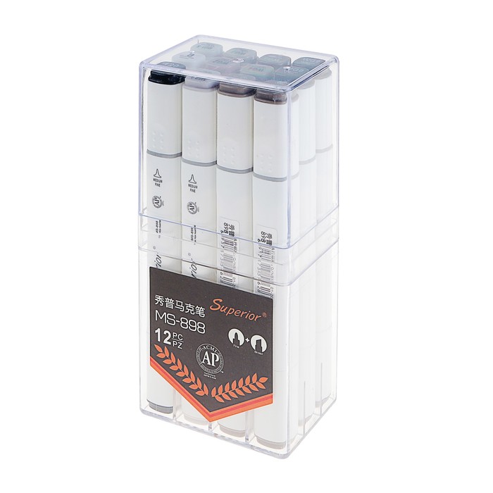 Набор маркеров профессиональных двусторонних 12шт/12цв Теплые серые тона MS-898