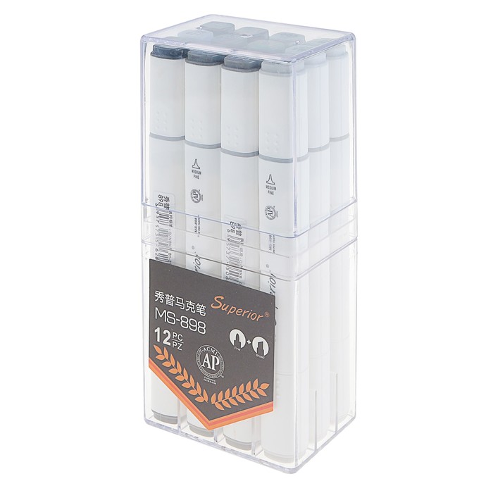 Набор маркеров профессиональных двусторонних 12шт/12цв Холодные серые тона MS-898