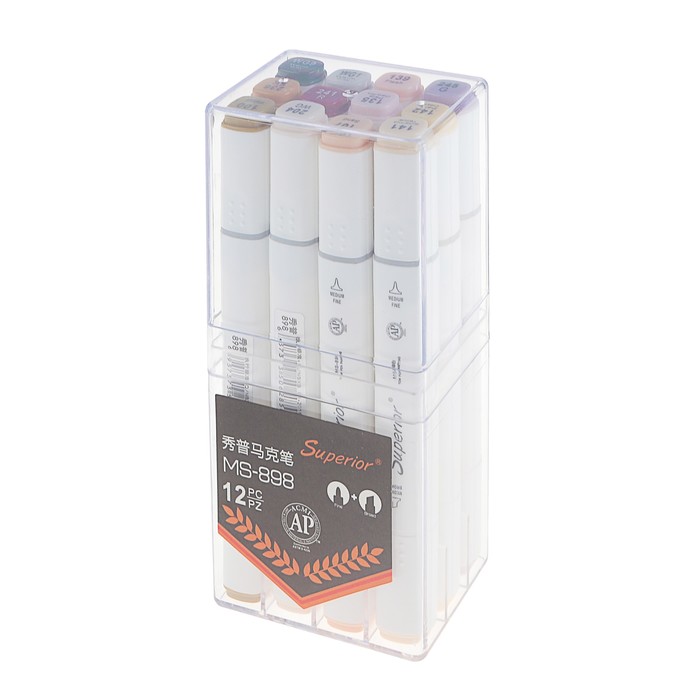 Набор маркеров профессиональных двусторонних 12шт/12цв Телесные оттенки MS-898