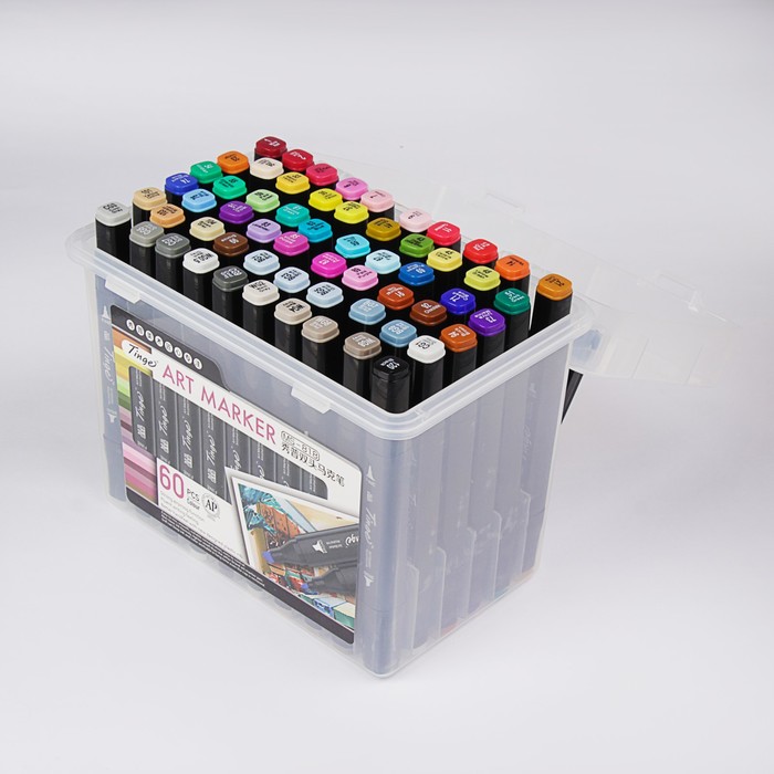Набор маркеров Superior Tinge MS-818, профессиональные, двусторонние, чёрный корпус, 60 штук, 60 цветов