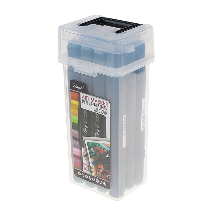 Набор маркеров профессиональных двусторонних черный корпус 12шт/12цв Холодные серые MS-818