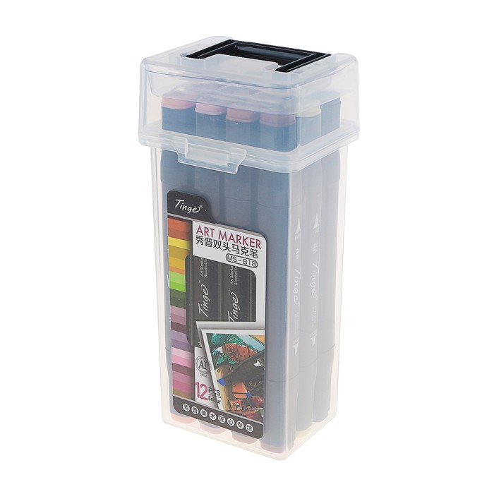 Набор маркеров профессиональных двусторонних черный корпус 12шт/12цв Телесные оттенки MS-818   36589