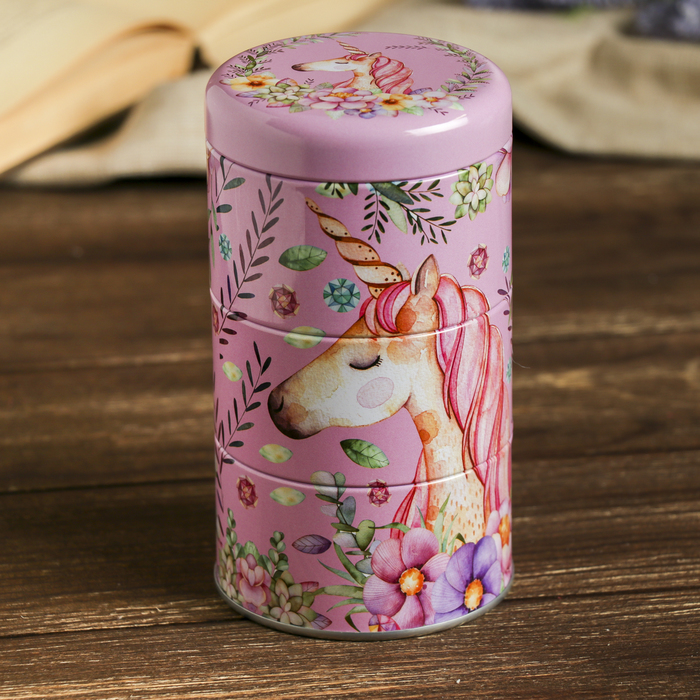 Шкатулка металл "Единорог в цветах" набор 3 шт 15,3х8,7х8,7 см