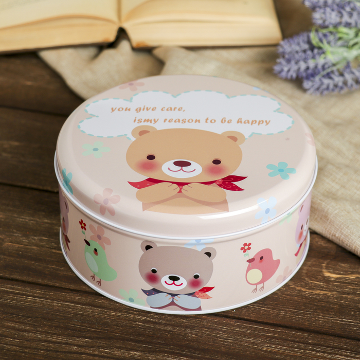 Шкатулка металл круг "Медвежонок" 7,8х17,5х17,5 см