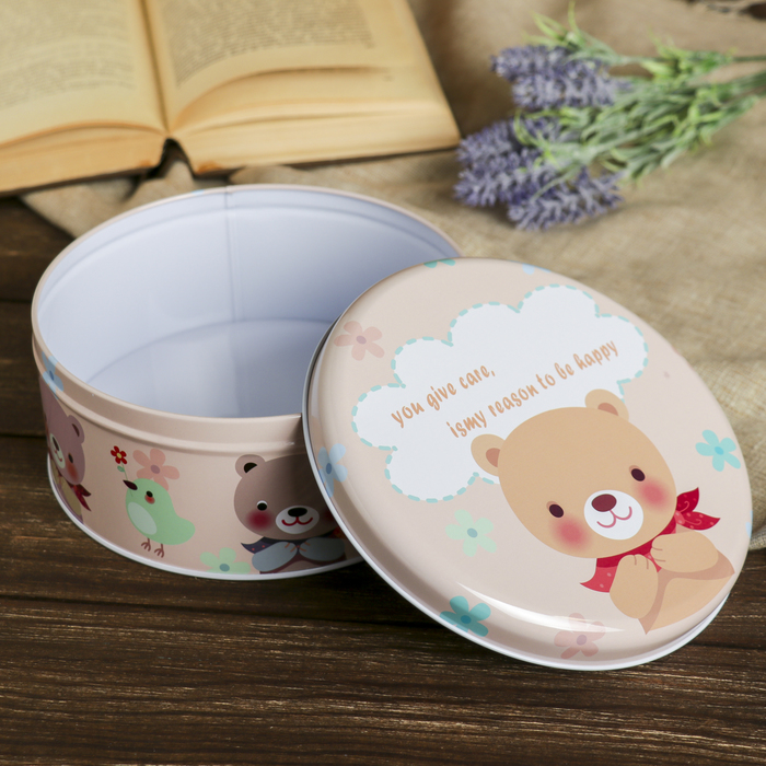 Шкатулка металл круг "Медвежонок" 7,8х17,5х17,5 см