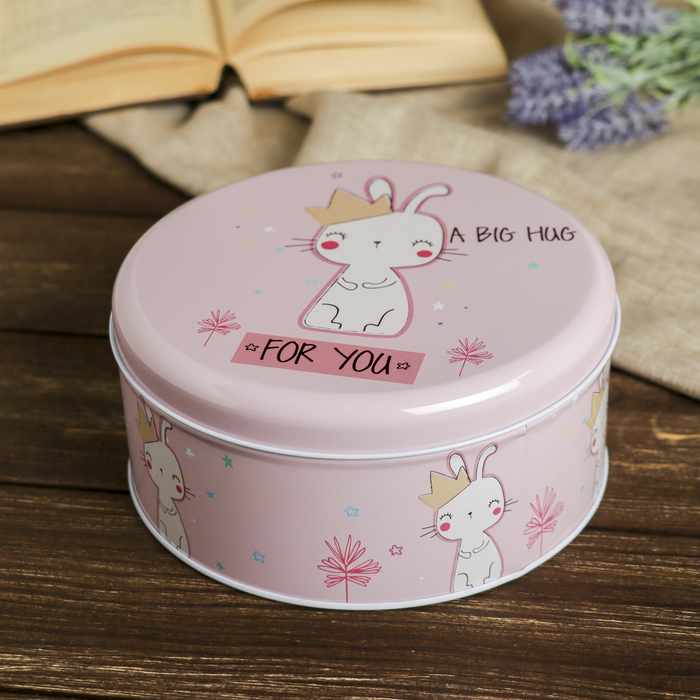 Шкатулка металл круг "Зайчик в короне" 7,8х17,5х17,5 см