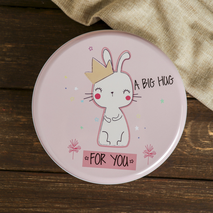 Шкатулка металл круг "Зайчик в короне" 7,8х17,5х17,5 см