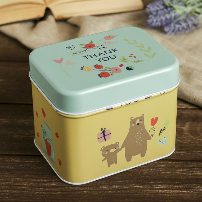 Шкатулка металл прямоугольник "Медведь с медвежонком" 11х13,5х10,5 см