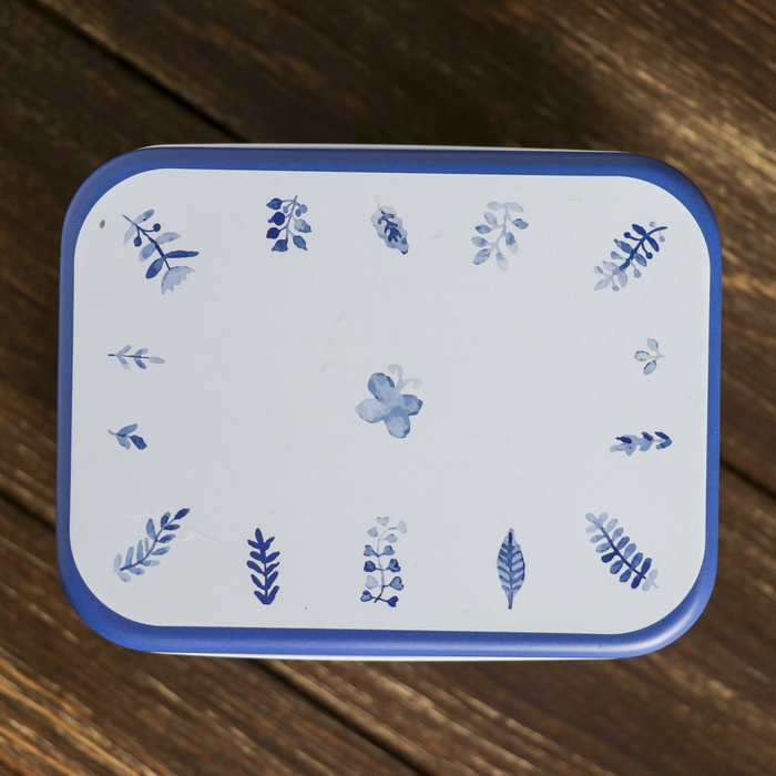 Шкатулка металл прямоугольник "Синие листья" 11х13,5х10,5 см