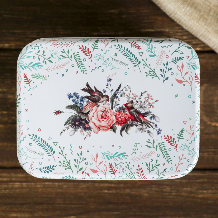 Шкатулка металл прямоугольник "Розы и зигзаг" 11х13,5х10,5 см