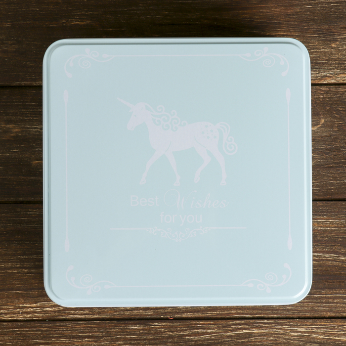 Шкатулка металл квадрат "Единорог на голубом" 6,5х21,5х21,5 см
