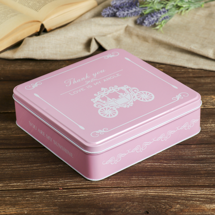 Шкатулка металл квадрат "Карета на розовом" 6,5х21,5х21,5 см