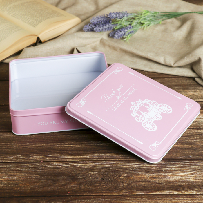 Шкатулка металл квадрат "Карета на розовом" 6,5х21,5х21,5 см