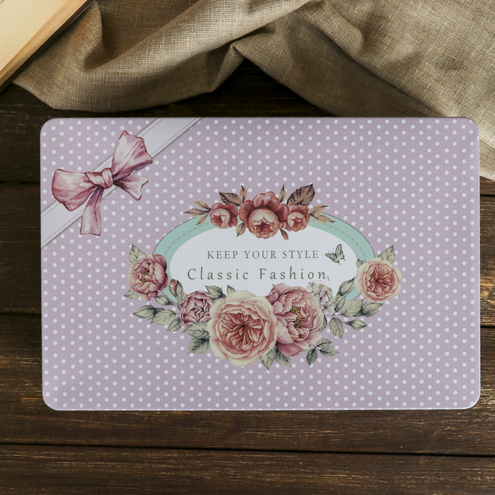 Шкатулка металл прямоугольник "Королевские пионы и горошек" 7х30х20 см