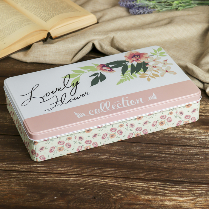 Шкатулка металл прямоугольник "Нежное цветение" 6,5х34х20,5 см