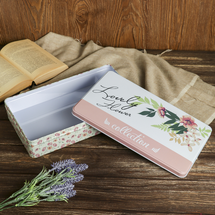 Шкатулка металл прямоугольник "Нежное цветение" 6,5х34х20,5 см