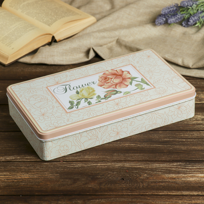 Шкатулка металл прямоугольник "Розы. Нежность" 6,5х34х20,5 см