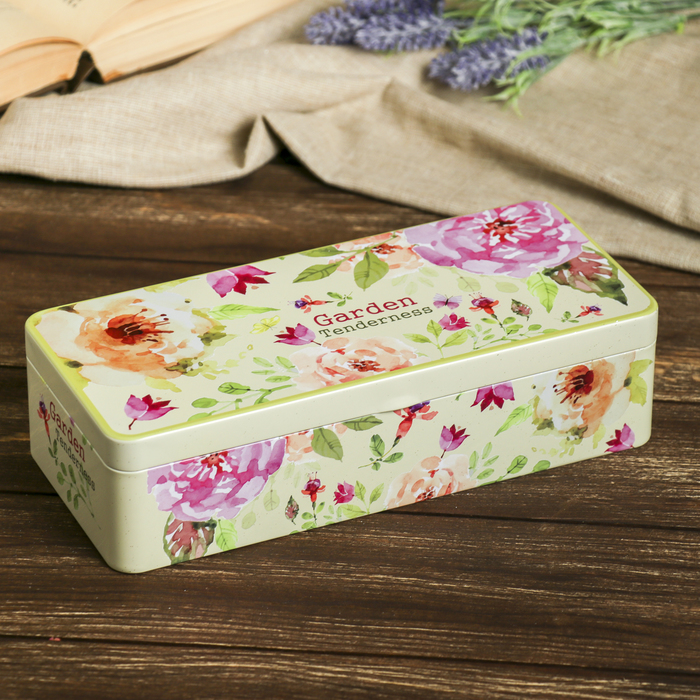 Шкатулка металл прямоугольник "Цветы. Garden" (набор 4 шт) 6,7х25х11 см