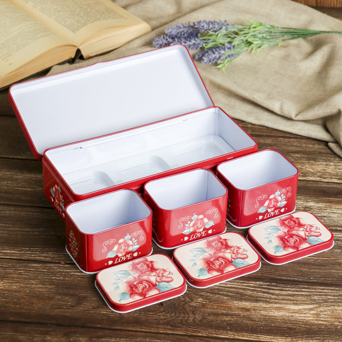 Шкатулка металл прямоугольник "Букет роз. Love" (набор 4 шт) 6,7х25х11 см