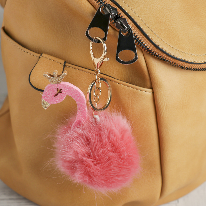 Пушистик на кольце "Фламинго в короне" розовый 12х7х7 см