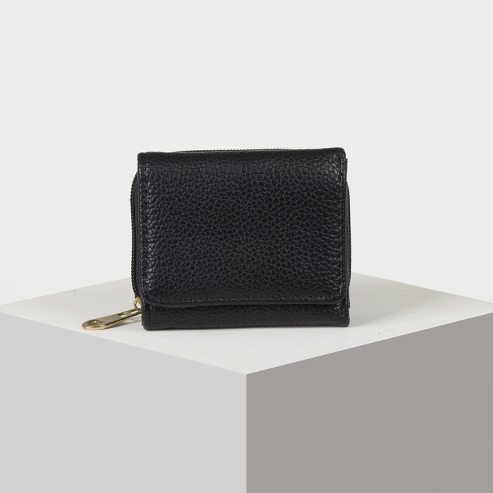 Кошелёк женский, 2 отдела на молнии, 2 отдела, для карт на клапане, цвет чёрный