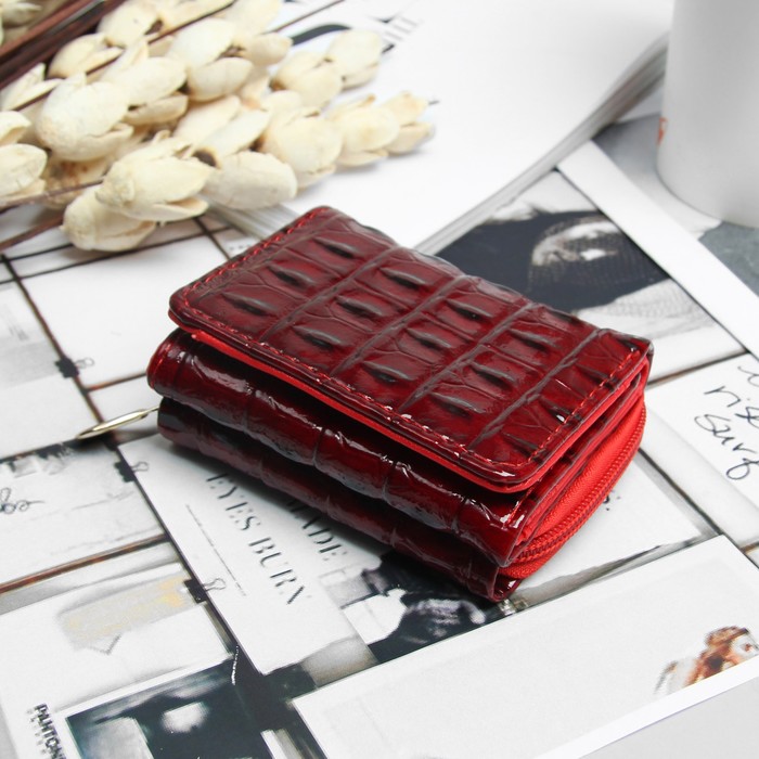 Кошелёк женский, 2 отдела на молнии, 2 отдела, для карт на клапане, цвет красный