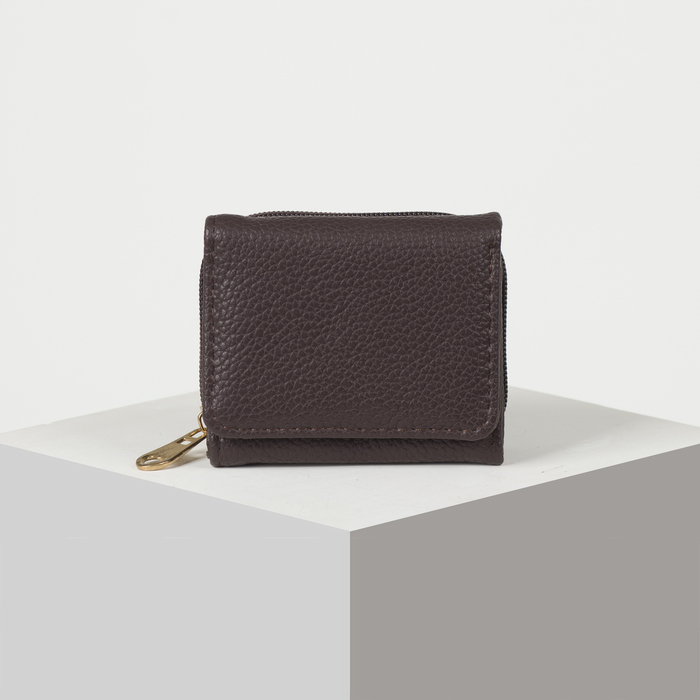 Кошелёк женский, 2 отдела на молнии, 2 отдела, для карт на клапане, цвет кофе