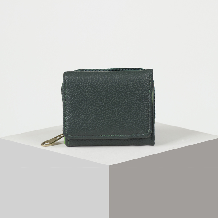 Кошелёк женский, 2 отдела на молнии, 2 отдела, для карт на клапане, цвет зелёный