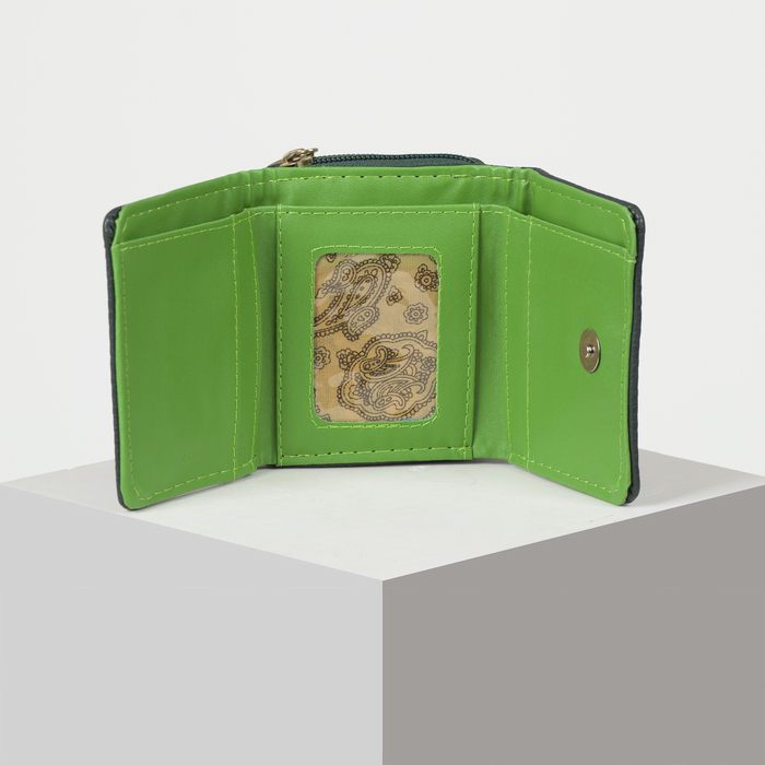 Кошелёк женский, 2 отдела на молнии, 2 отдела, для карт на клапане, цвет зелёный