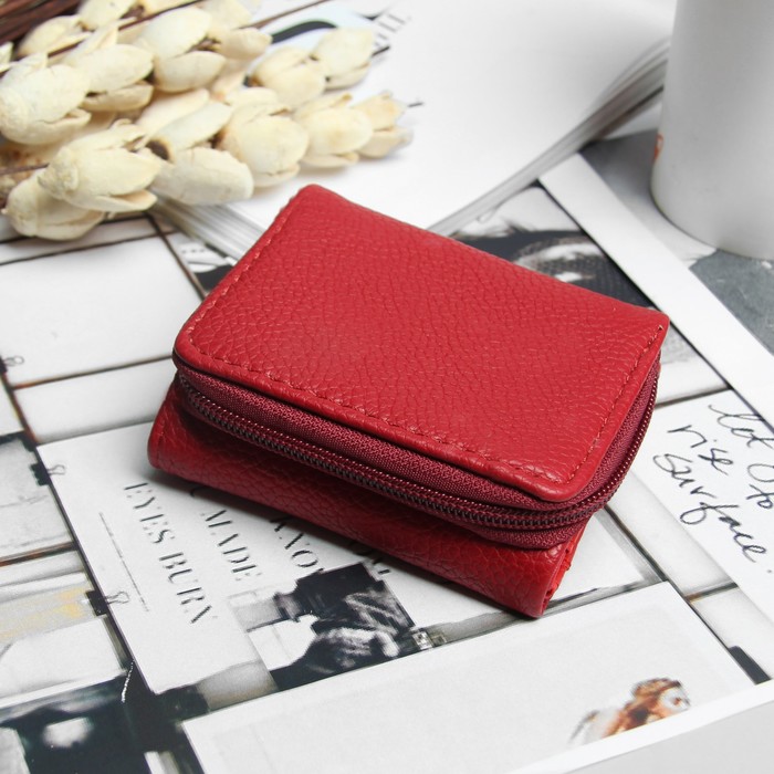 Кошелёк женский, 2 отдела на молнии, 2 отдела, для карт на клапане, цвет бордовый