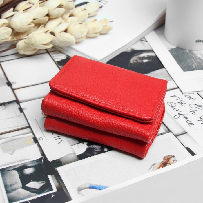 Кошелёк женский, 2 отдела на молнии, 2 отдела, для карт на клапане, цвет красный