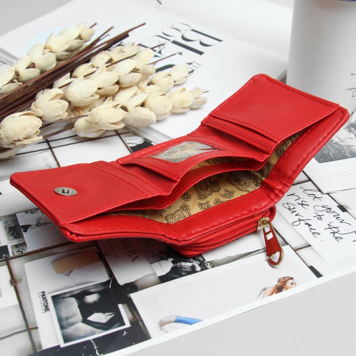 Кошелёк женский, 2 отдела на молнии, 2 отдела, для карт на клапане, цвет красный