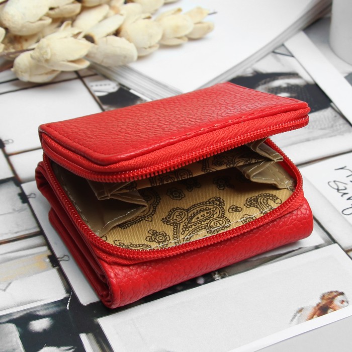 Кошелёк женский, 2 отдела на молнии, 2 отдела, для карт на клапане, цвет красный