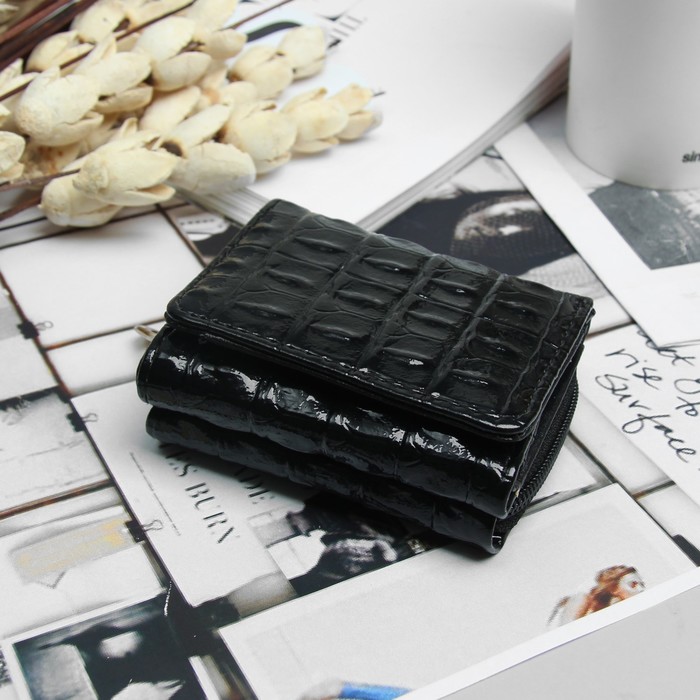 Кошелёк женский, 2 отдела на молнии, 2 отдела, для карт на клапане, цвет чёрный