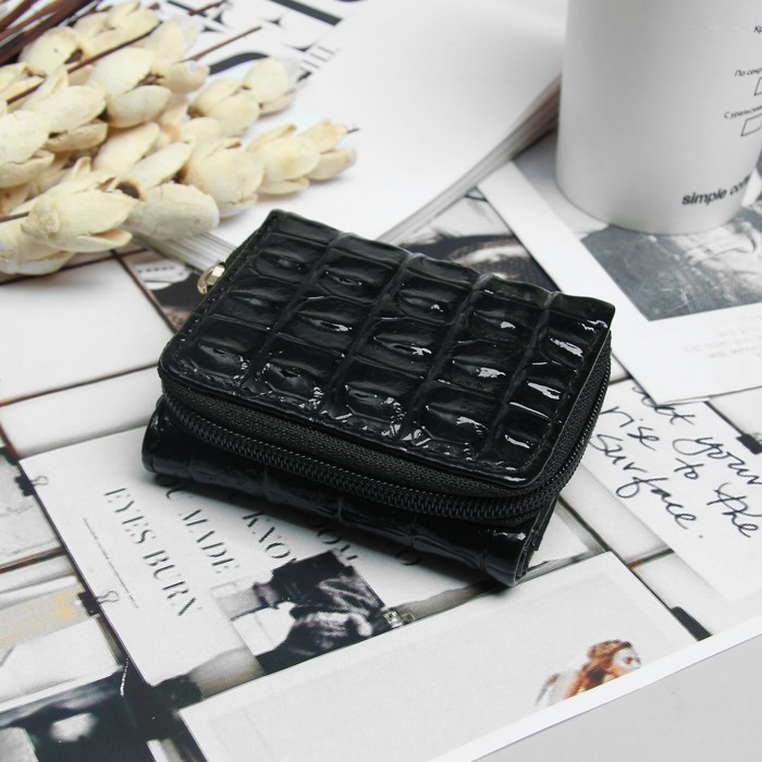 Кошелёк женский, 2 отдела на молнии, 2 отдела, для карт на клапане, цвет чёрный