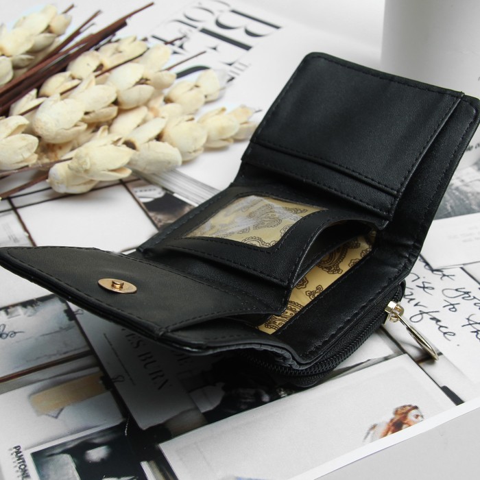 Кошелёк женский, 2 отдела на молнии, 2 отдела, для карт на клапане, цвет чёрный