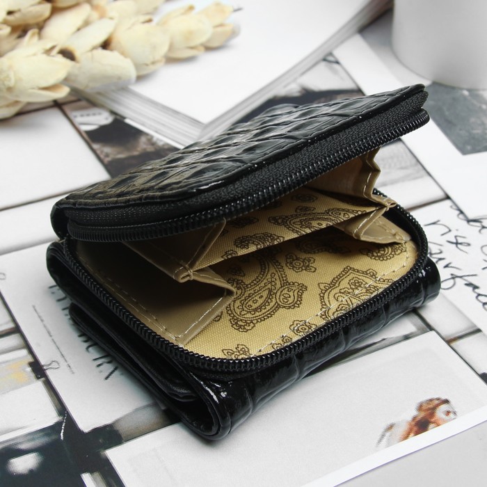 Кошелёк женский, 2 отдела на молнии, 2 отдела, для карт на клапане, цвет чёрный