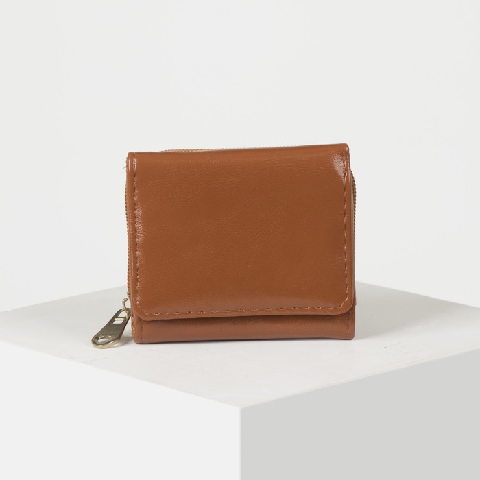 Кошелёк женский, 2 отдела на молнии, 2 отдела, для карт на клапане, цвет рыжий