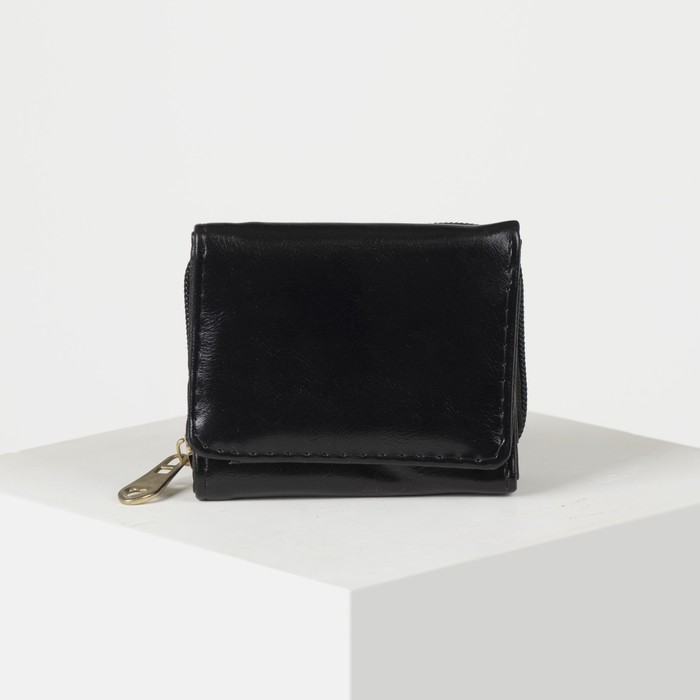 Кошелёк женский, 2 отдела на молнии, 2 отдела, для карт на клапане, цвет чёрный