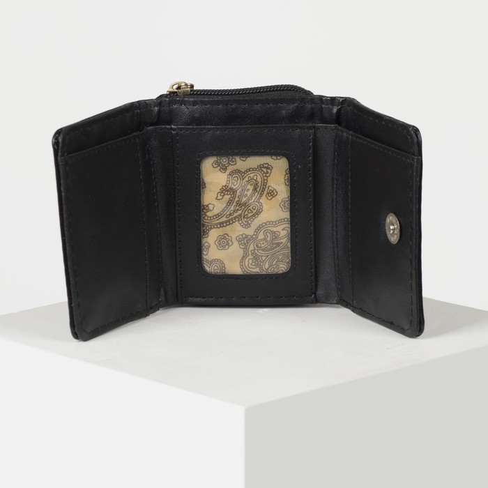 Кошелёк женский, 2 отдела на молнии, 2 отдела, для карт на клапане, цвет чёрный