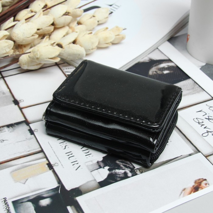 Кошелёк женский, 2 отдела на молнии, 2 отдела, для карт на клапане, цвет чёрный