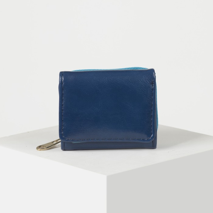 Кошелёк женский, 2 отдела на молнии, 2 отдела, для карт на клапане, цвет синий