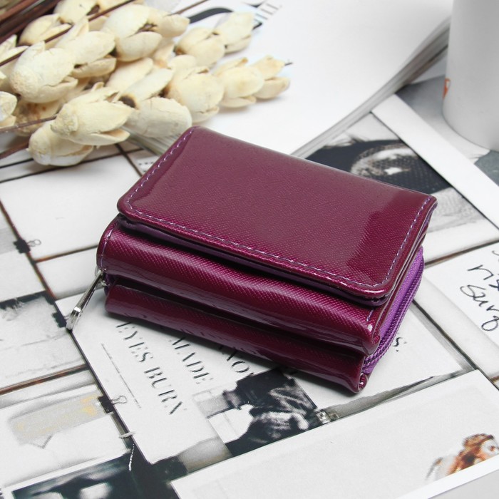 Кошелёк женский, 2 отдела на молнии, 2 отдела, для карт на клапане, цвет фиолетовый