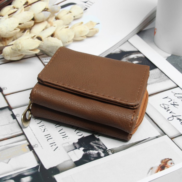 Кошелёк женский, 2 отдела на молнии, 2 отдела, для карт на клапане, цвет кофе