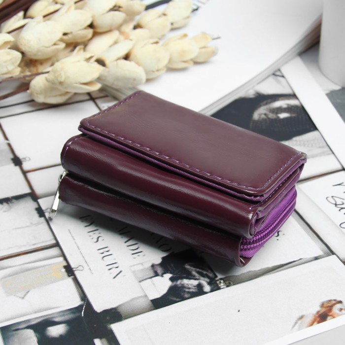 Кошелёк женский, 2 отдела на молнии, 2 отдела, для карт на клапане, цвет фиолетовый