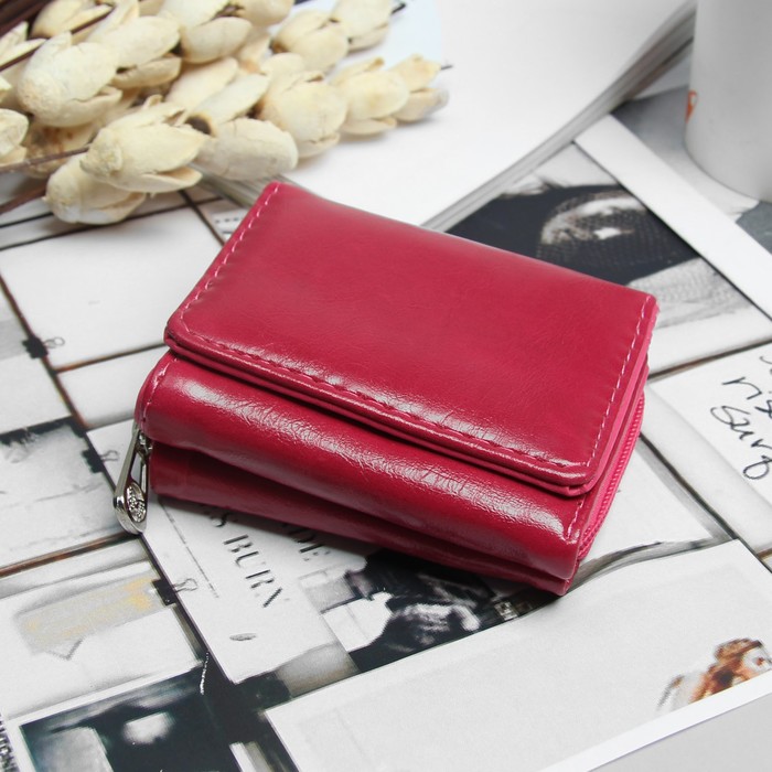 Кошелёк женский, 2 отдела на молнии, 2 отдела, для карт на клапане, цвет малиновый