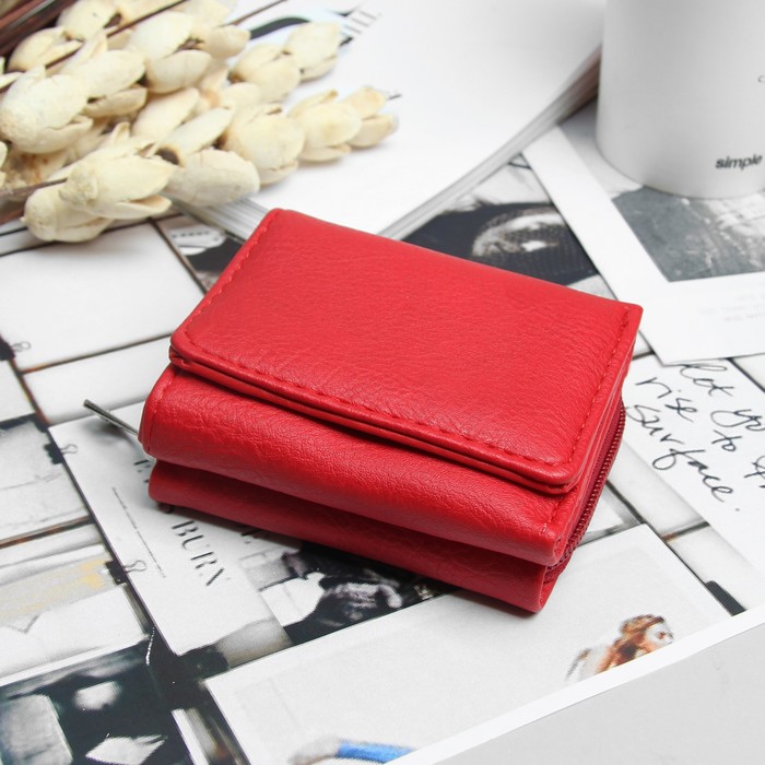 Кошелёк женский, 2 отдела на молнии, 2 отдела, для карт на клапане, цвет красный