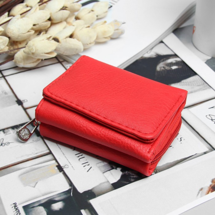 Кошелёк женский, 2 отдела на молнии, 2 отдела, для карт на клапане, цвет красный